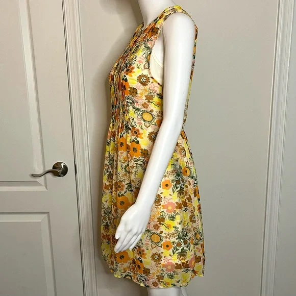 ModCloth S Buttercup Retro Floral Print Chiffon Pleated Shift Dress EUC 60s Mod - Picture 6 of 12